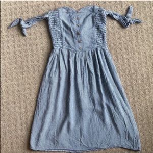 American Eagle Blue Striped Off the Shoulder Dress